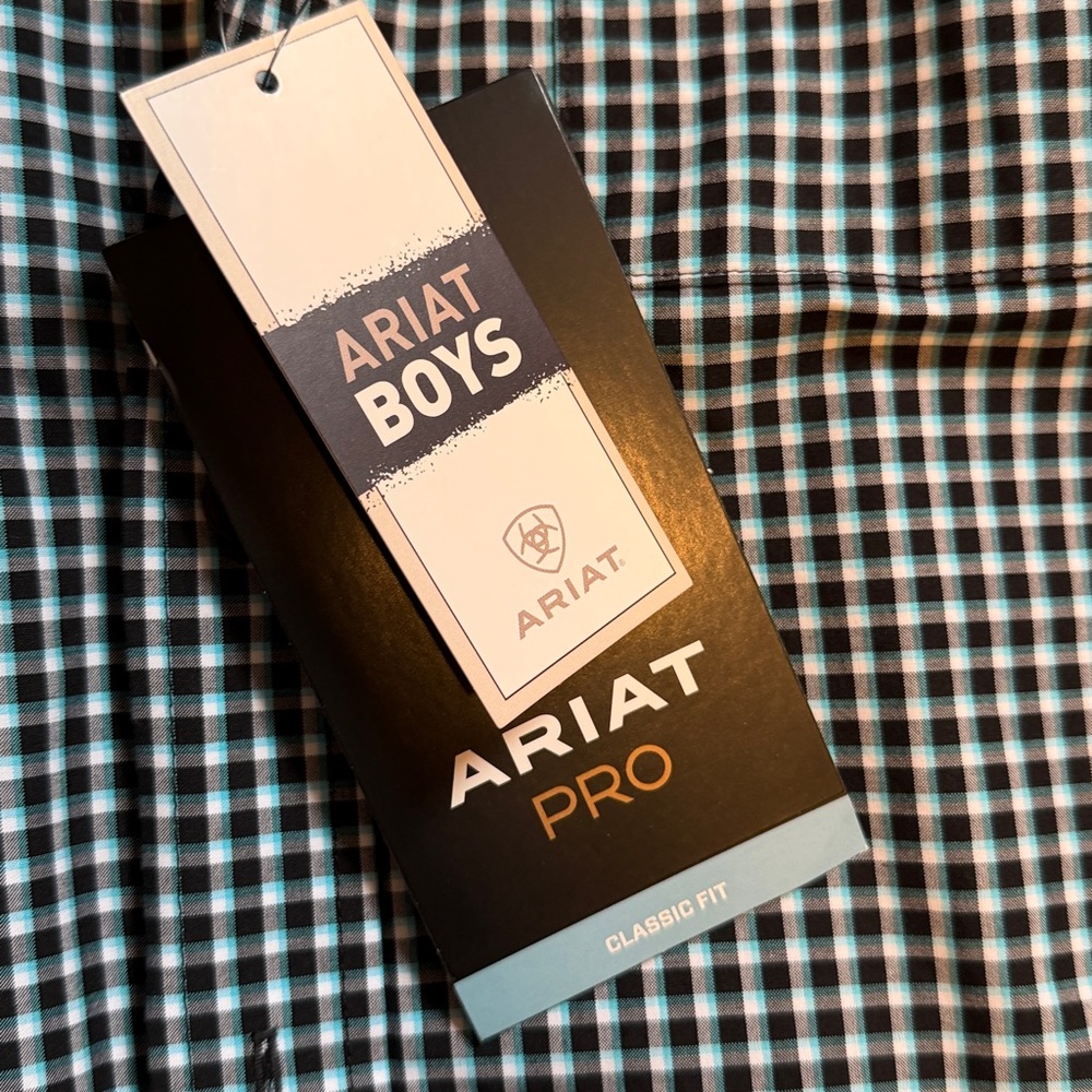 Ariat Boys Teal & Black Small-Check Long-Sleeve Button-Down Shirt - Picture 2 of 4